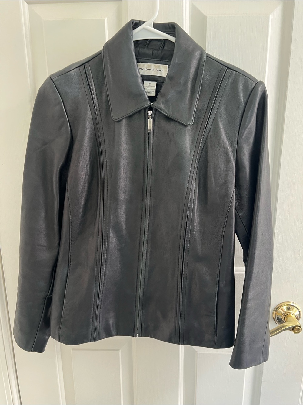 Vintage 90’s Black Soft Lambskin Leather Zip-Up Jacket with Panel Stitching